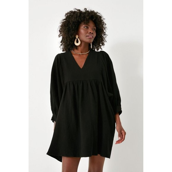 Pomander Place by Tuckernuck Black Gauze Millie Dress sz S Mini Length Swing - Picture 9 of 9